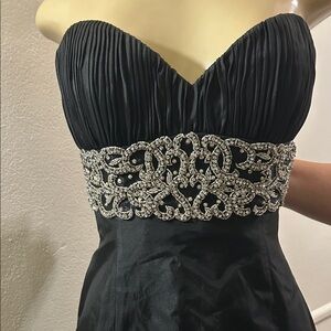 Jovani Black Strapless Gown with Embellished Waist